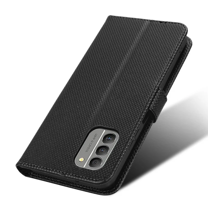 Anti-shock Cell Phone Case For Nokia G400 5G, Foldable Stand Diamond Texture Phone Folio Flip Leather Wallet Cover - Black