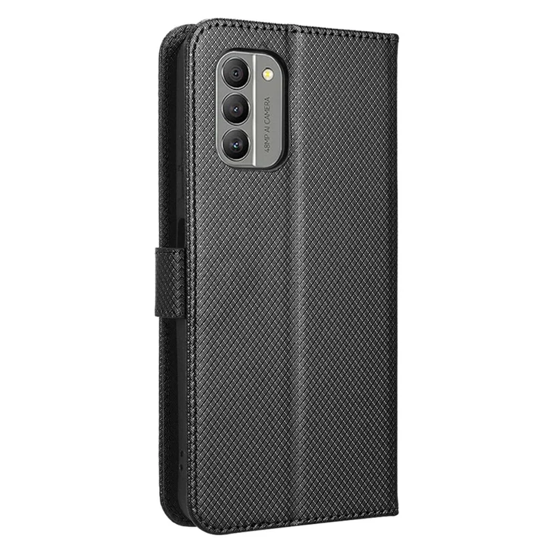 Anti-shock Cell Phone Case For Nokia G400 5G, Foldable Stand Diamond Texture Phone Folio Flip Leather Wallet Cover - Black