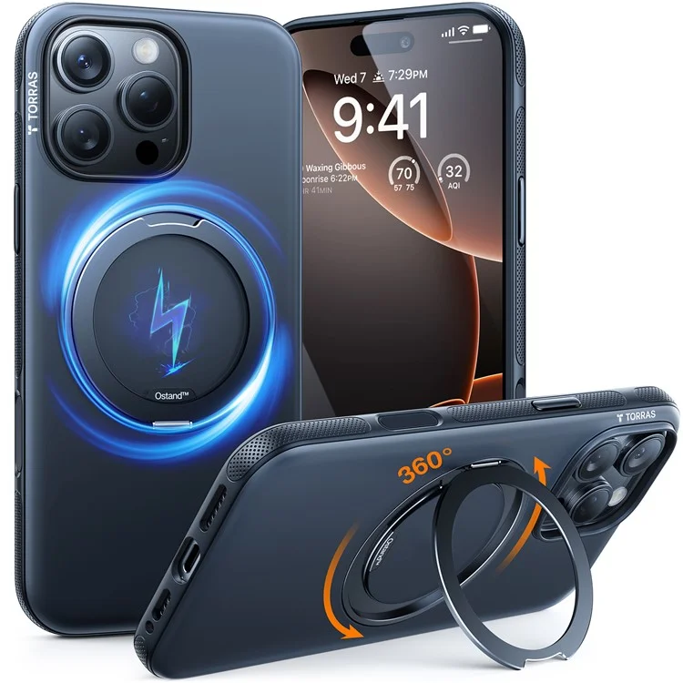 TORRAS O Série Fitness Para Capa de iPhone 16 Pro Max Compatível com MagSafe TPU PC Com Suporte Capa de Telefone - Preto