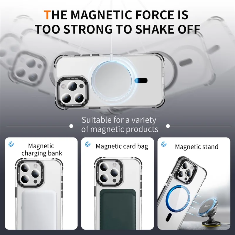 For iPhone 13 Pro Clear Phone Case with Lens Kickstand Cover Compatible with MagSafe - Black
