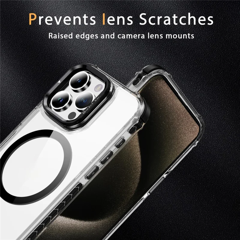 For iPhone 13 Pro Clear Phone Case with Lens Kickstand Cover Compatible with MagSafe - Black