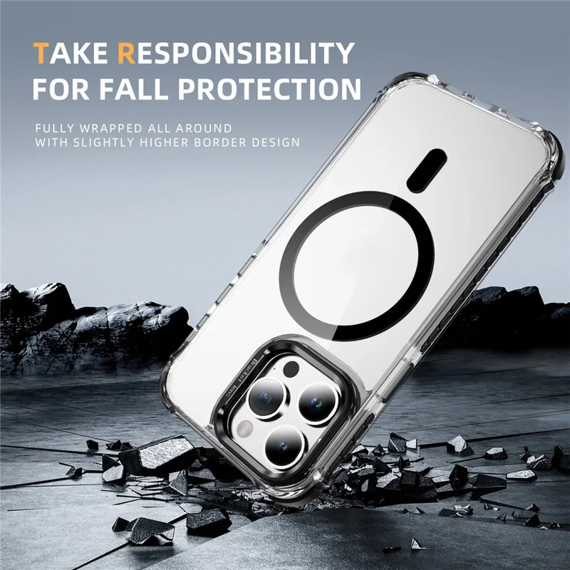 For iPhone 13 Pro Clear Phone Case with Lens Kickstand Cover Compatible with MagSafe - Black