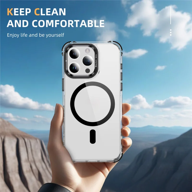 For iPhone 13 Pro Clear Phone Case with Lens Kickstand Cover Compatible with MagSafe - Black