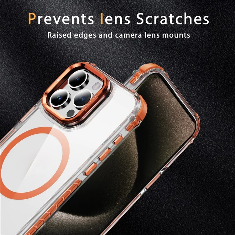 Capa de Telefone Transparente para iPhone 12 / 12 Pro com Suporte de Lente Compatível com MagSafe - Laranja