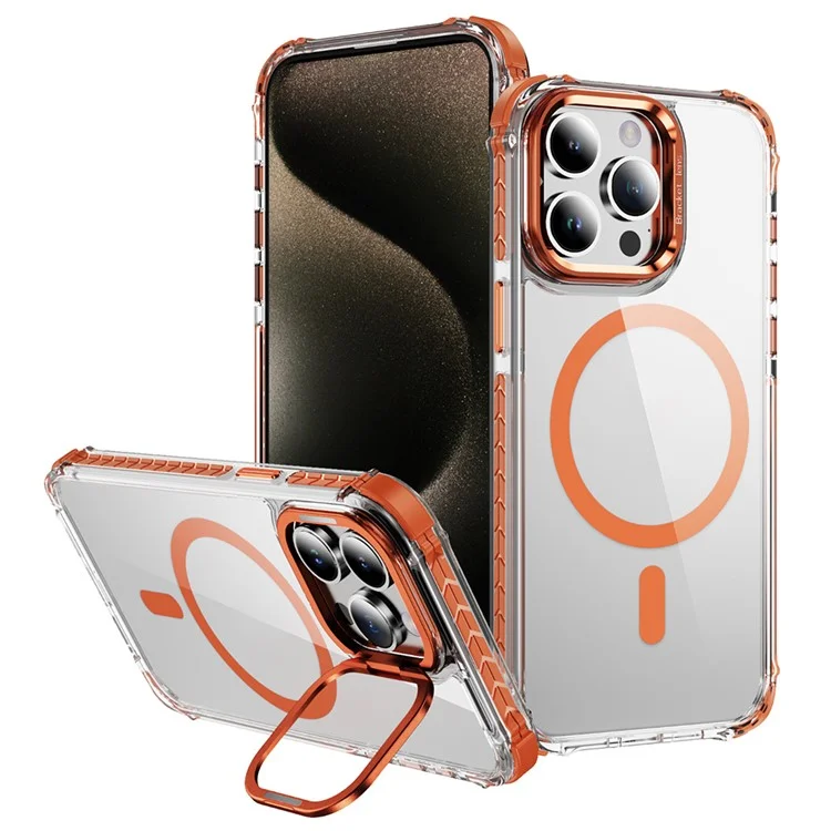 Cover per iPhone 12 Pro Max trasparente con supporto per lenti, compatibile con MagSafe - Arancione