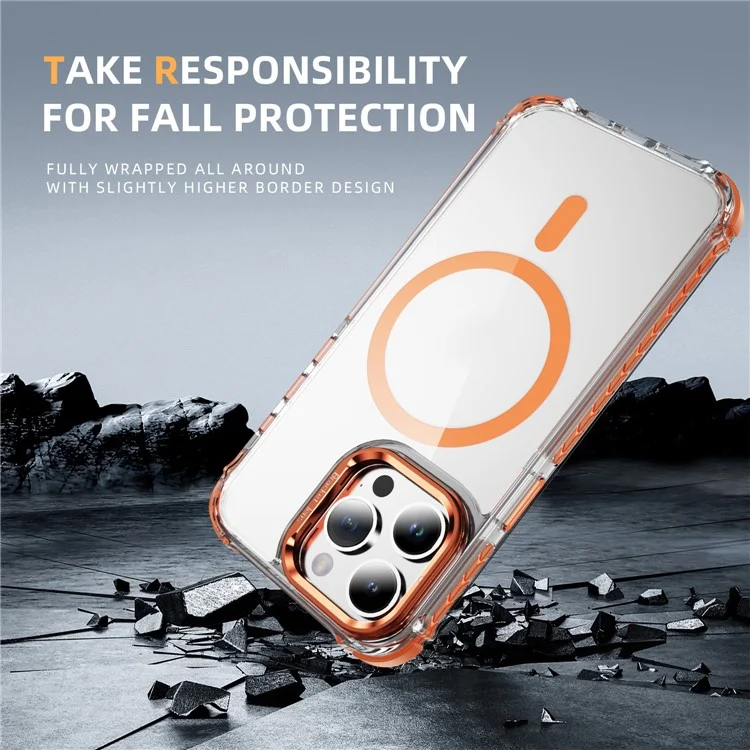 Cover per iPhone 12 Pro Max trasparente con supporto per lenti, compatibile con MagSafe - Arancione