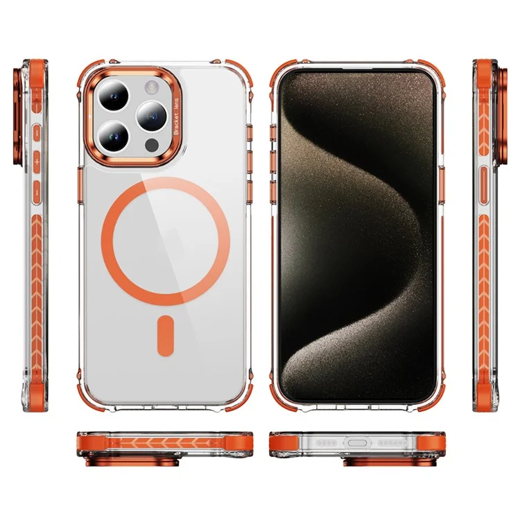 Cover per iPhone 12 Pro Max trasparente con supporto per lenti, compatibile con MagSafe - Arancione