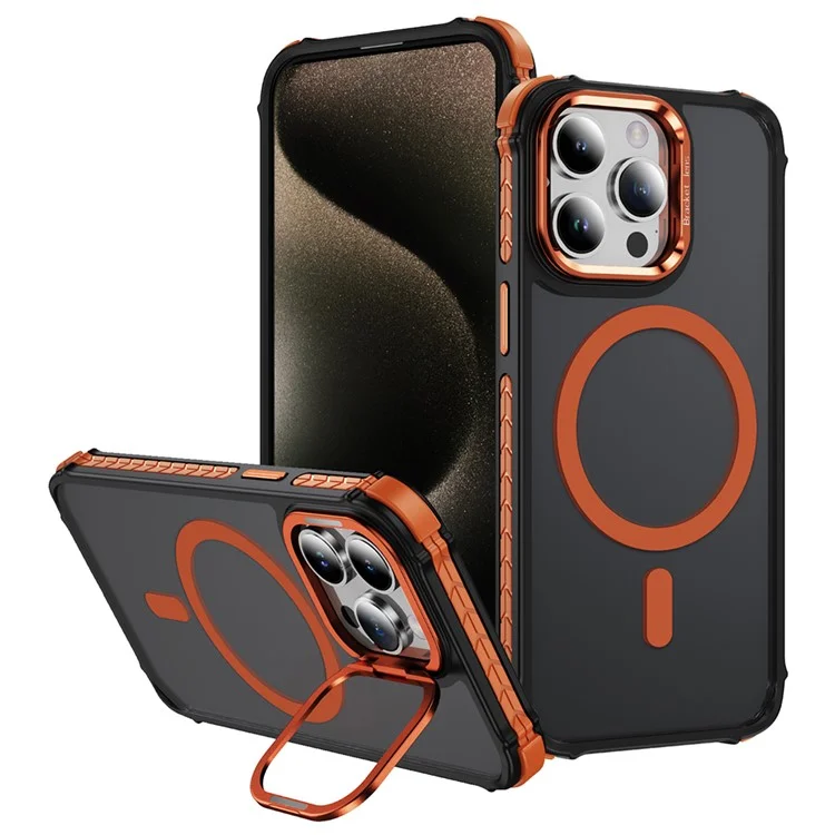 For iPhone 13 Pro Case with Lens Kickstand Matte Phone Back Cover Compatible with MagSafe - Orange