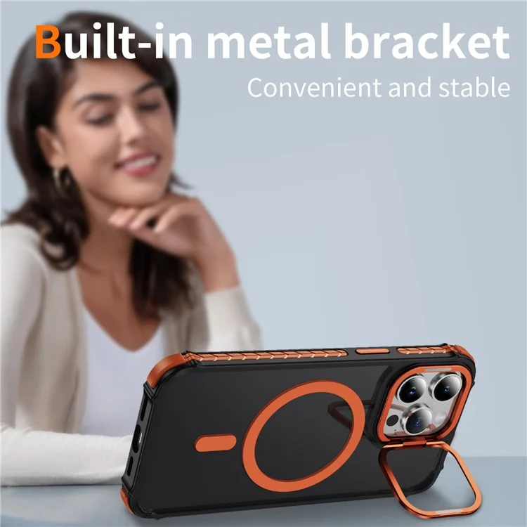For iPhone 13 Pro Case with Lens Kickstand Matte Phone Back Cover Compatible with MagSafe - Orange