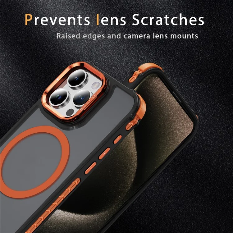 For iPhone 13 Pro Case with Lens Kickstand Matte Phone Back Cover Compatible with MagSafe - Orange