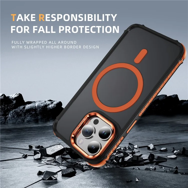 For iPhone 13 Pro Case with Lens Kickstand Matte Phone Back Cover Compatible with MagSafe - Orange