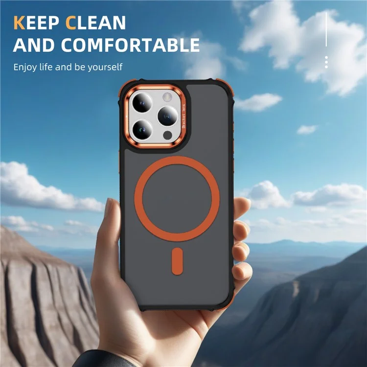 For iPhone 13 Pro Case with Lens Kickstand Matte Phone Back Cover Compatible with MagSafe - Orange