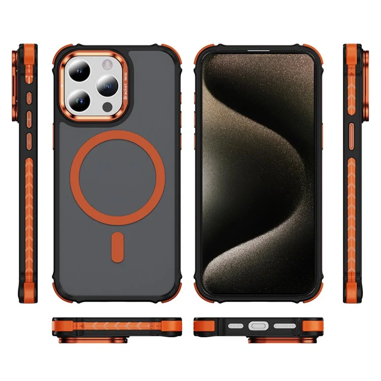 For iPhone 13 Pro Case with Lens Kickstand Matte Phone Back Cover Compatible with MagSafe - Orange