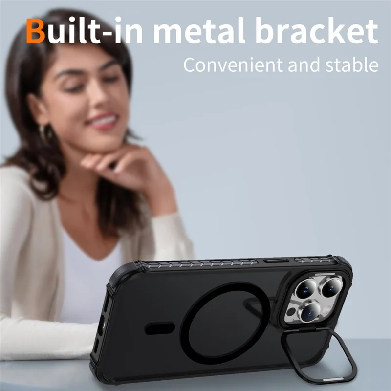 For iPhone 13 Pro Case with Lens Kickstand Matte Phone Back Cover Compatible with MagSafe - Black