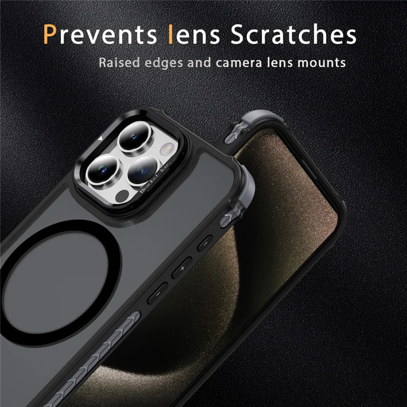 For iPhone 13 Pro Case with Lens Kickstand Matte Phone Back Cover Compatible with MagSafe - Black