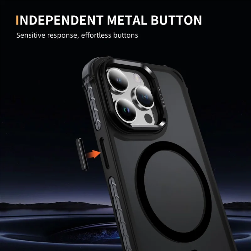 For iPhone 13 Pro Case with Lens Kickstand Matte Phone Back Cover Compatible with MagSafe - Black