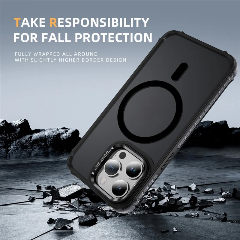 For iPhone 13 Pro Case with Lens Kickstand Matte Phone Back Cover Compatible with MagSafe - Black