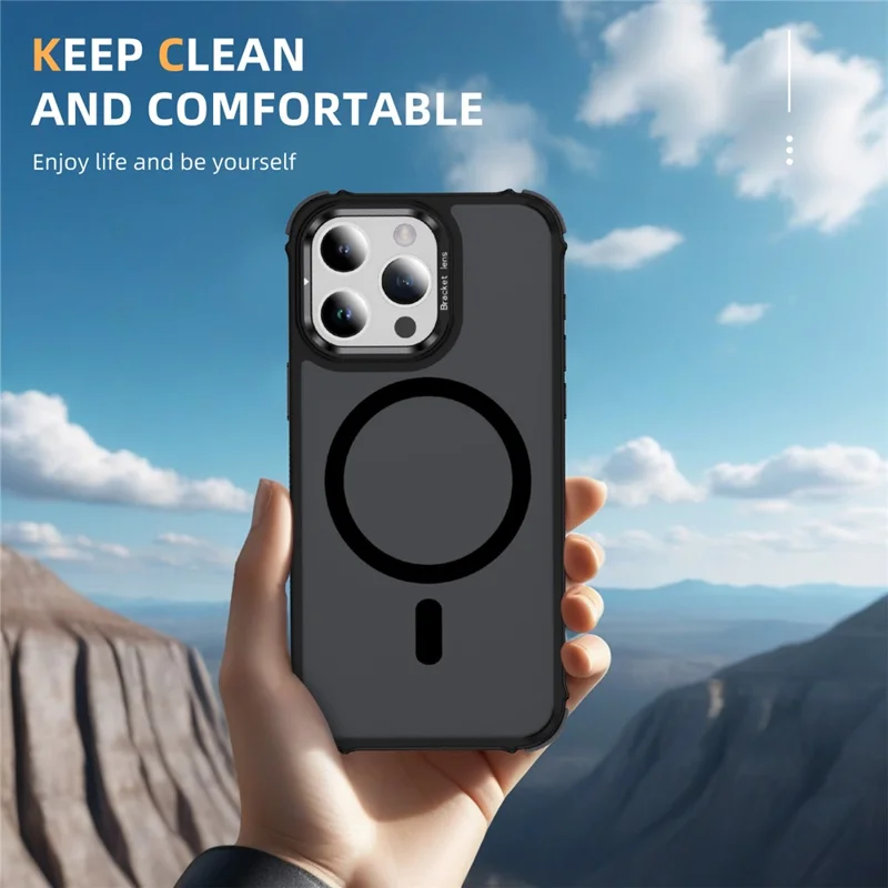 For iPhone 13 Pro Case with Lens Kickstand Matte Phone Back Cover Compatible with MagSafe - Black