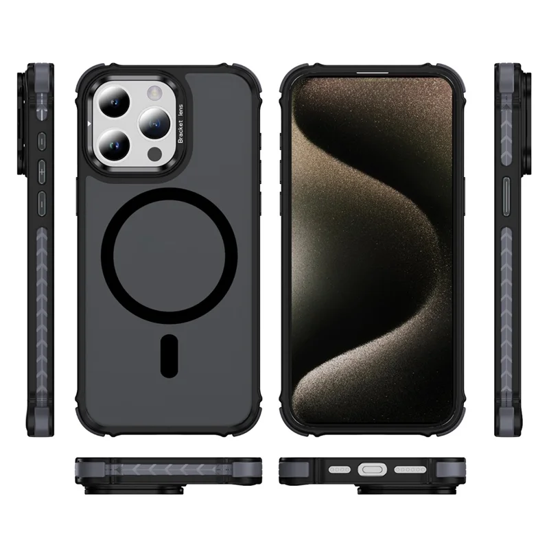 For iPhone 13 Pro Case with Lens Kickstand Matte Phone Back Cover Compatible with MagSafe - Black