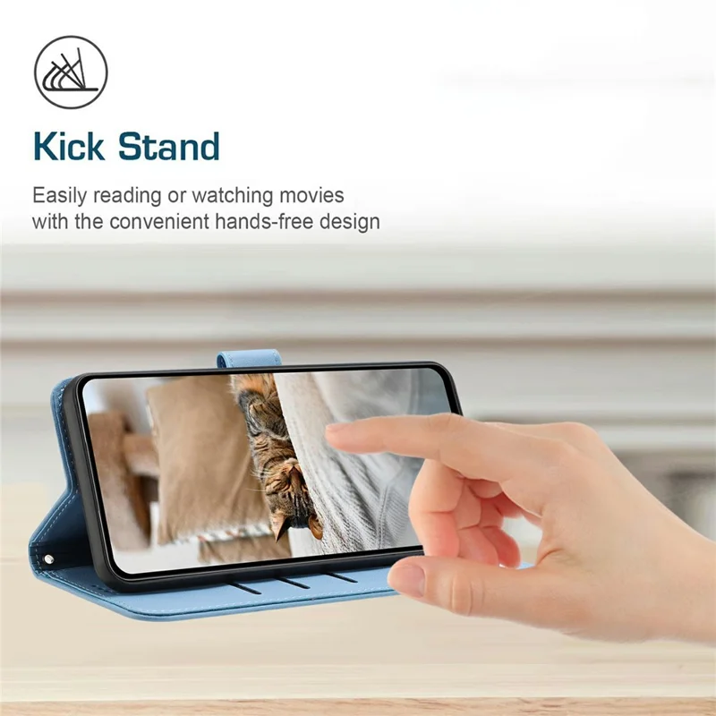 Wallet Case for Xiaomi Redmi Note 14 4G (163.25mm) Cats Imprint Leather Phone Cover with Strap - Blue