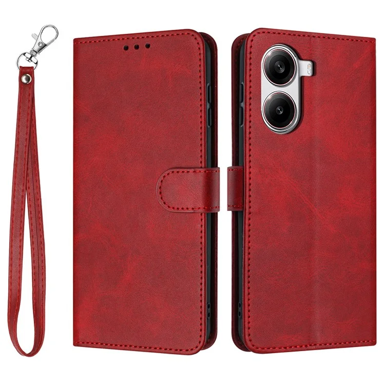 Funda tipo cartera de cuero PU con soporte abatible para Xiaomi Redmi Turbo 4 5G / Poco X7 Pro 5G, textura de piel de ternero - Rojo