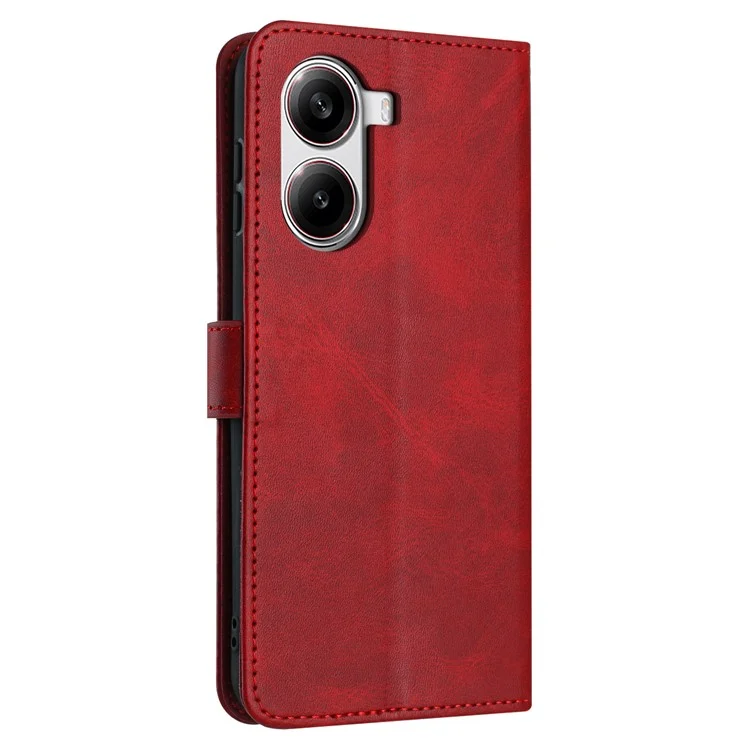 Funda tipo cartera de cuero PU con soporte abatible para Xiaomi Redmi Turbo 4 5G / Poco X7 Pro 5G, textura de piel de ternero - Rojo