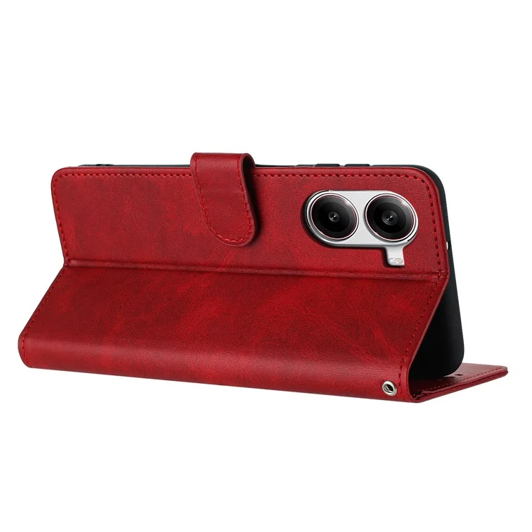 Funda tipo cartera de cuero PU con soporte abatible para Xiaomi Redmi Turbo 4 5G / Poco X7 Pro 5G, textura de piel de ternero - Rojo