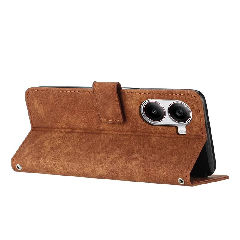 Telefoonhoesje voor Xiaomi Redmi Turbo 4 5G / Poco X7 Pro 5G met ingebrande lijnen Lederen hoes met stand - Bruin