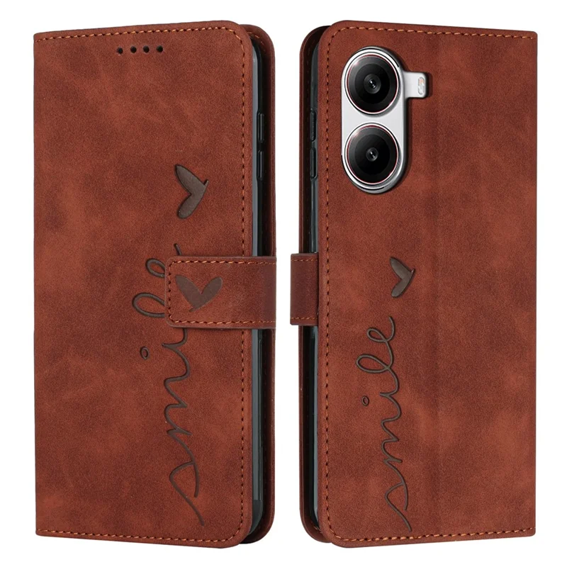 For Xiaomi Redmi Turbo 4 5G / Poco X7 Pro 5G Case Viewing Stand PU Leather Phone Cover Imprinted Heart Pattern - Brown