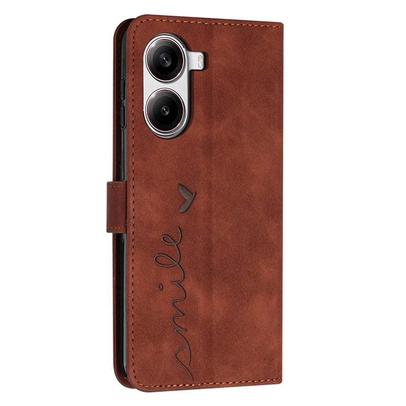For Xiaomi Redmi Turbo 4 5G / Poco X7 Pro 5G Case Viewing Stand PU Leather Phone Cover Imprinted Heart Pattern - Brown