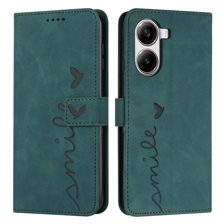For Xiaomi Redmi Turbo 4 5G / Poco X7 Pro 5G Case Viewing Stand PU Leather Phone Cover Imprinted Heart Pattern - Green