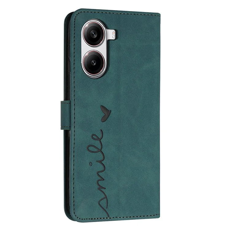 For Xiaomi Redmi Turbo 4 5G / Poco X7 Pro 5G Case Viewing Stand PU Leather Phone Cover Imprinted Heart Pattern - Green