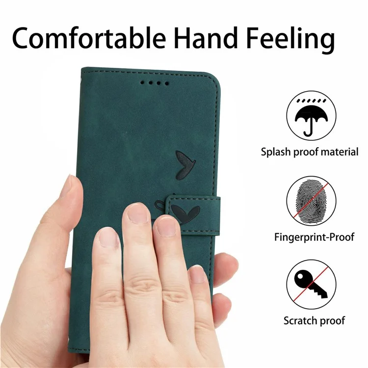 For Xiaomi Redmi Turbo 4 5G / Poco X7 Pro 5G Case Viewing Stand PU Leather Phone Cover Imprinted Heart Pattern - Green