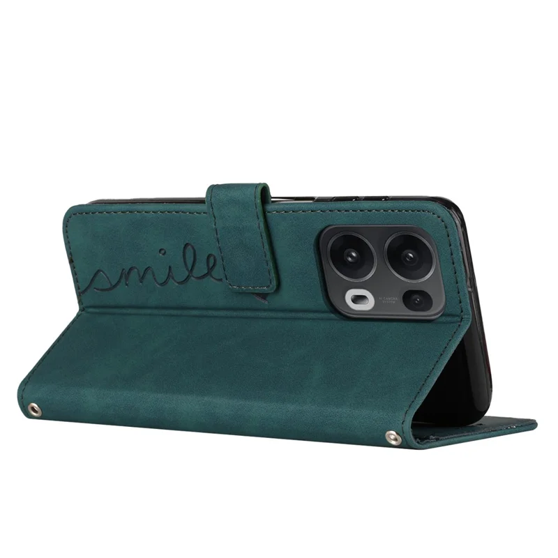 For Oppo Reno13 Pro 5G Case Viewing Stand PU Leather Phone Cover Imprinted Heart Pattern - Green