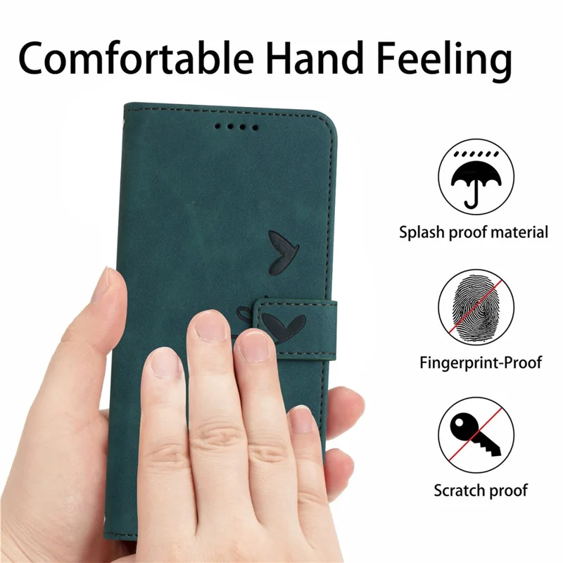 For Oppo Reno13 Pro 5G Case Viewing Stand PU Leather Phone Cover Imprinted Heart Pattern - Green