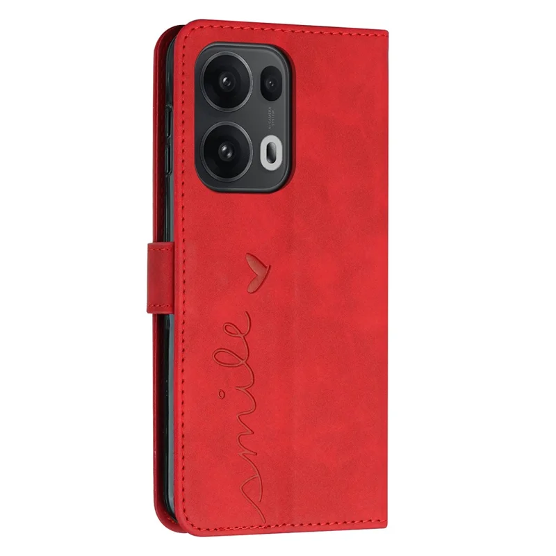 For Oppo Reno13 Pro 5G Case Viewing Stand PU Leather Phone Cover Imprinted Heart Pattern - Red