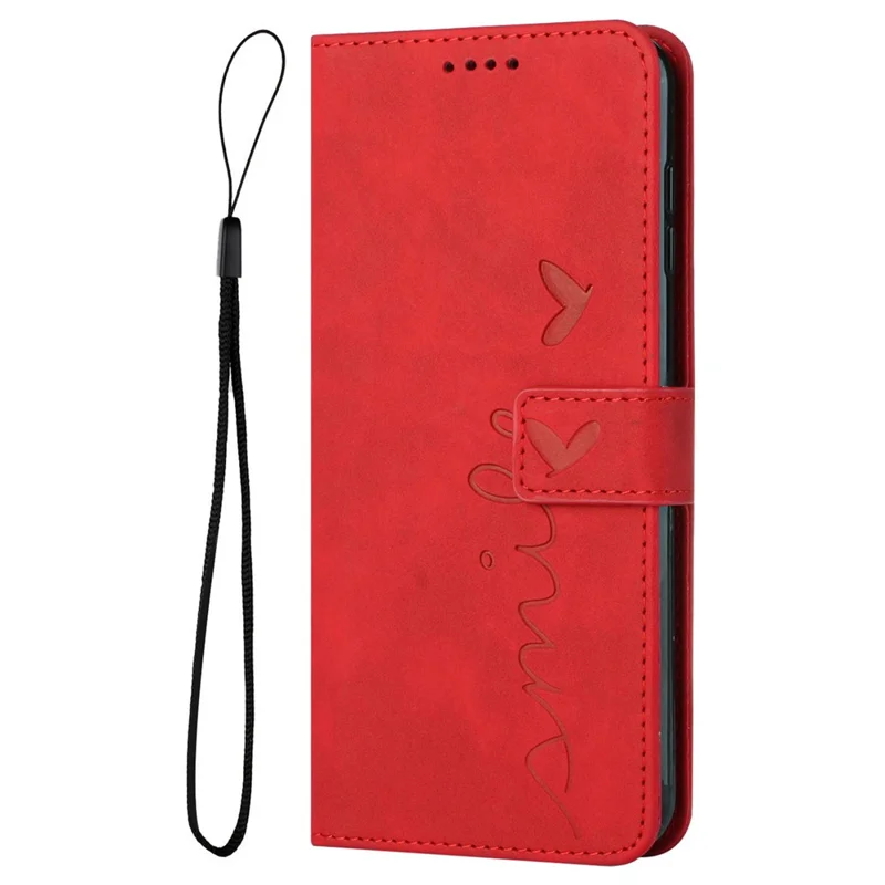 For Oppo Reno13 Pro 5G Case Viewing Stand PU Leather Phone Cover Imprinted Heart Pattern - Red