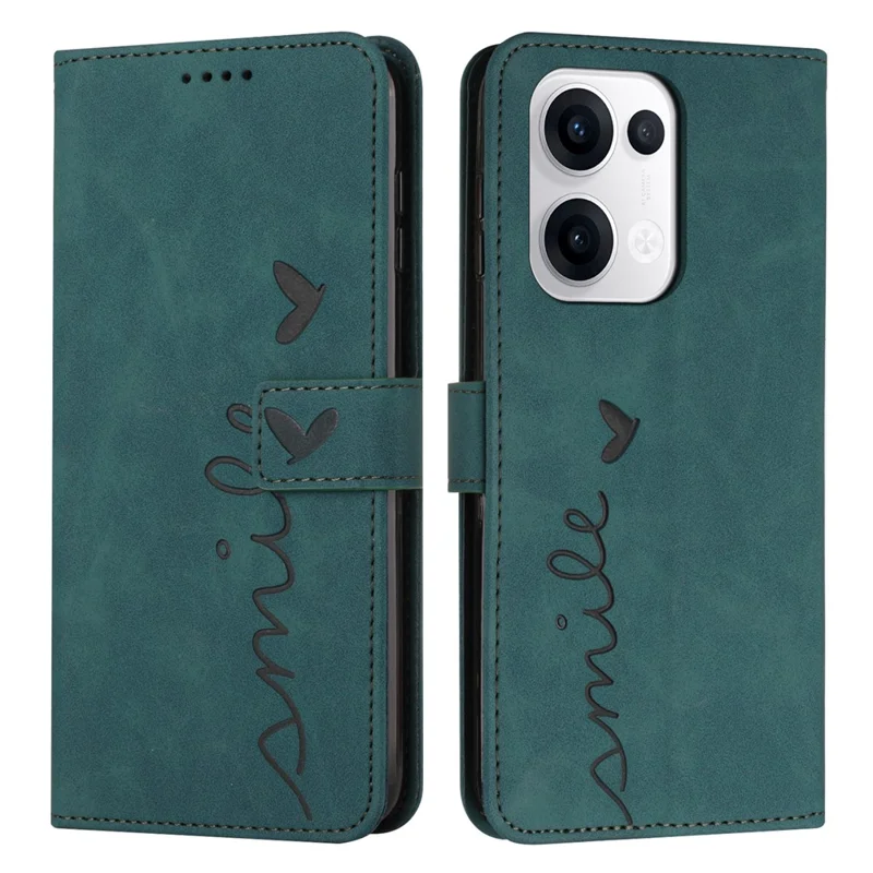 For Oppo Reno13 5G (Global) Case Viewing Stand PU Leather Phone Cover Imprinted Heart Pattern - Green