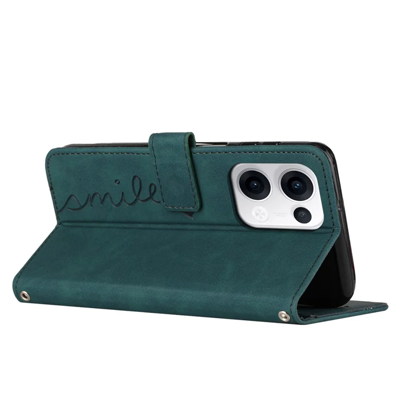 For Oppo Reno13 5G (Global) Case Viewing Stand PU Leather Phone Cover Imprinted Heart Pattern - Green
