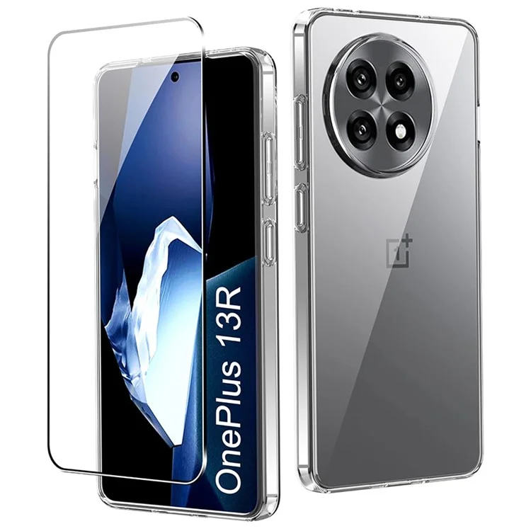 Pour OnePlus 13R 5G Coque de téléphone en TPU transparent anti-rayures + Protecteur d'écran avec bords incurvés 2,5D