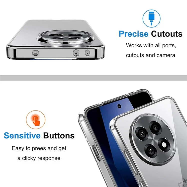 Pour OnePlus 13R 5G Coque de téléphone en TPU transparent anti-rayures + Protecteur d'écran avec bords incurvés 2,5D