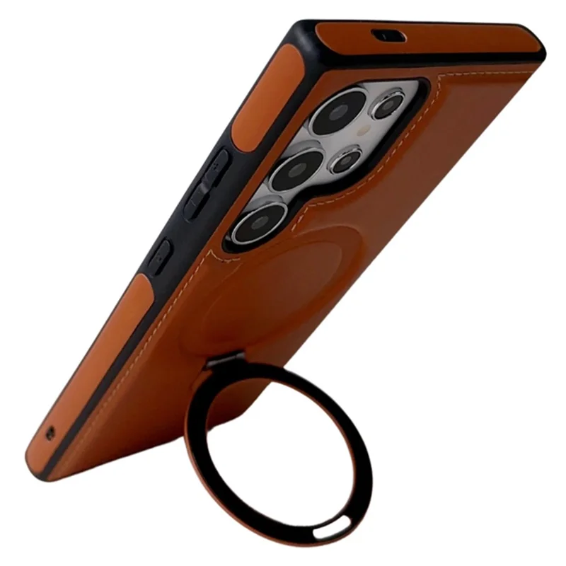 Capa para Samsung Galaxy S25 Ultra Compatível com MagSafe com Suporte Dobrável TPU + Couro PU Antiderrapante - Marrom