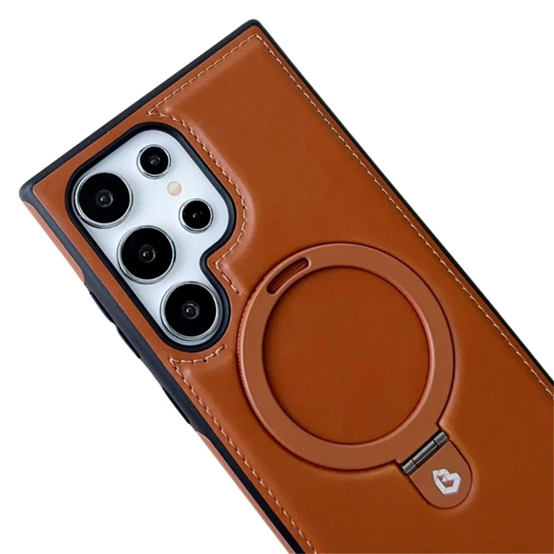 Capa para Samsung Galaxy S25 Ultra Compatível com MagSafe com Suporte Dobrável TPU + Couro PU Antiderrapante - Marrom