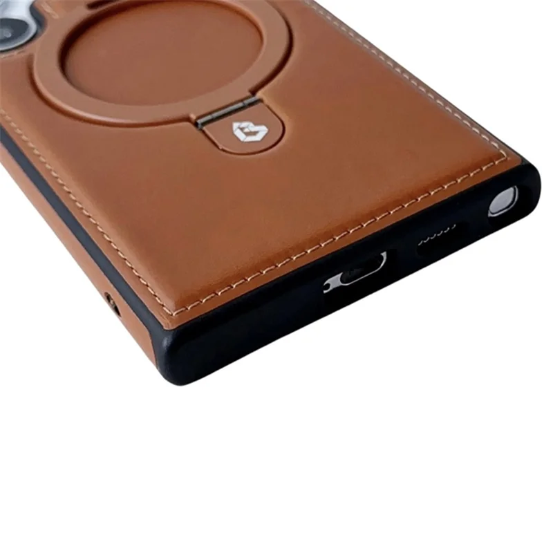 Capa para Samsung Galaxy S25 Ultra Compatível com MagSafe com Suporte Dobrável TPU + Couro PU Antiderrapante - Marrom