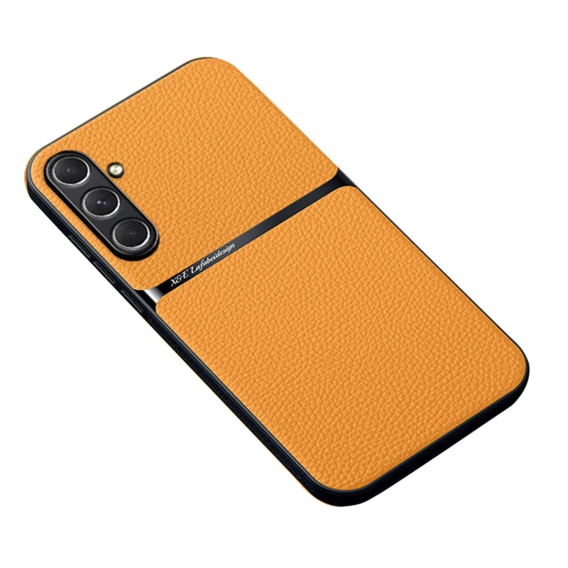 For Samsung Galaxy S25 Magnetic Case Litchi Texture Slim Soft TPU + PU Leather Phone Cover - Yellow