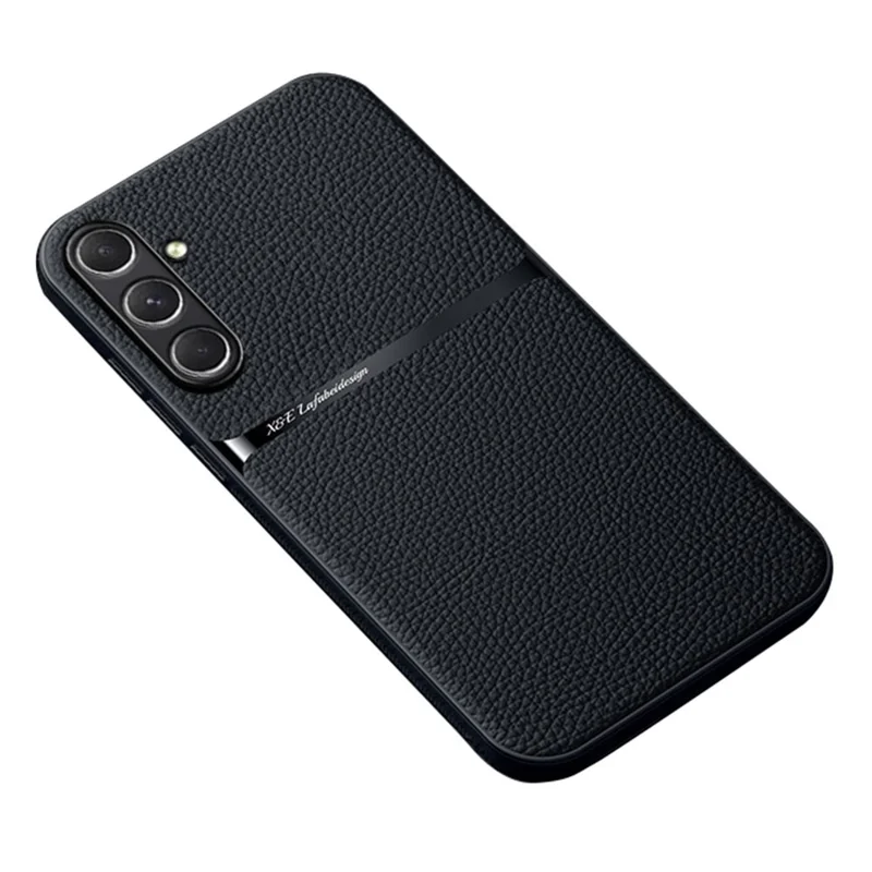 For Samsung Galaxy S25+ Magnetic Case Litchi Texture Slim Soft TPU + PU Leather Phone Cover - Black