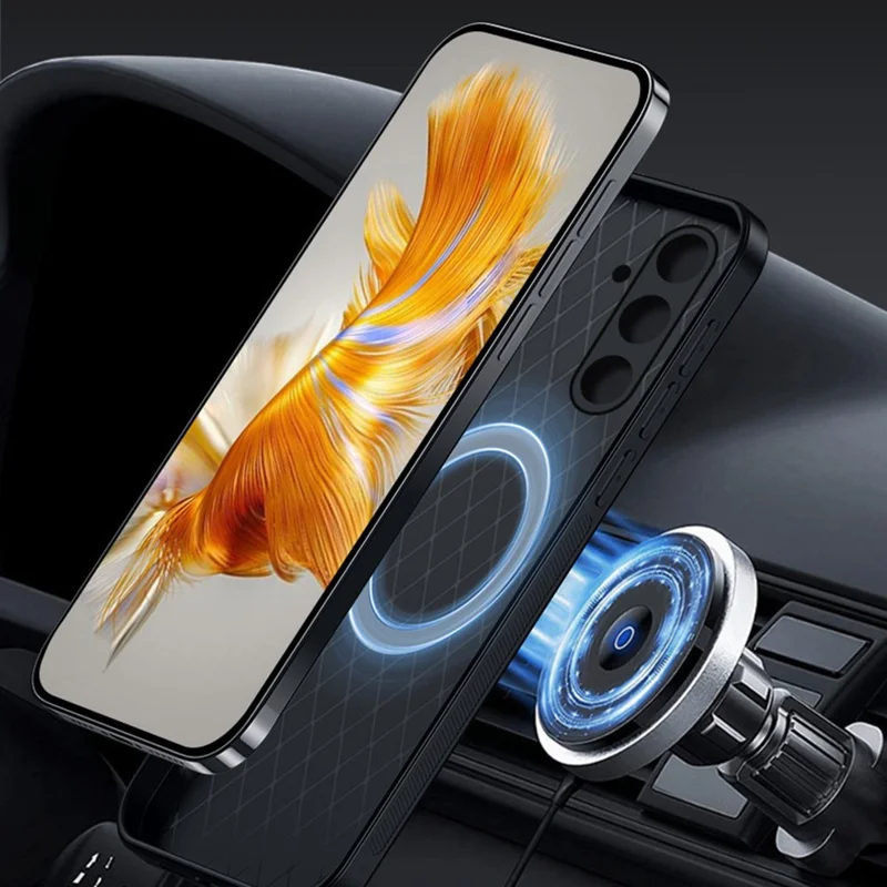 For Samsung Galaxy S25+ Magnetic Case Litchi Texture Slim Soft TPU + PU Leather Phone Cover - Black