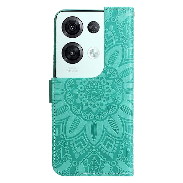 Folio Flip Phone Case Für Oppo Reno8 Pro 5G (globale Version), Sonnenblumen-geprägter Pu-lederständer Anti-kratzer-telefonabdeckung Mit Riemen - Grün
