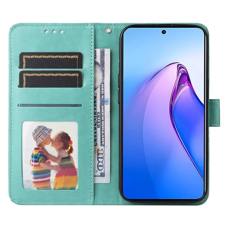 Folio Flip Phone Case Für Oppo Reno8 Pro 5G (globale Version), Sonnenblumen-geprägter Pu-lederständer Anti-kratzer-telefonabdeckung Mit Riemen - Grün