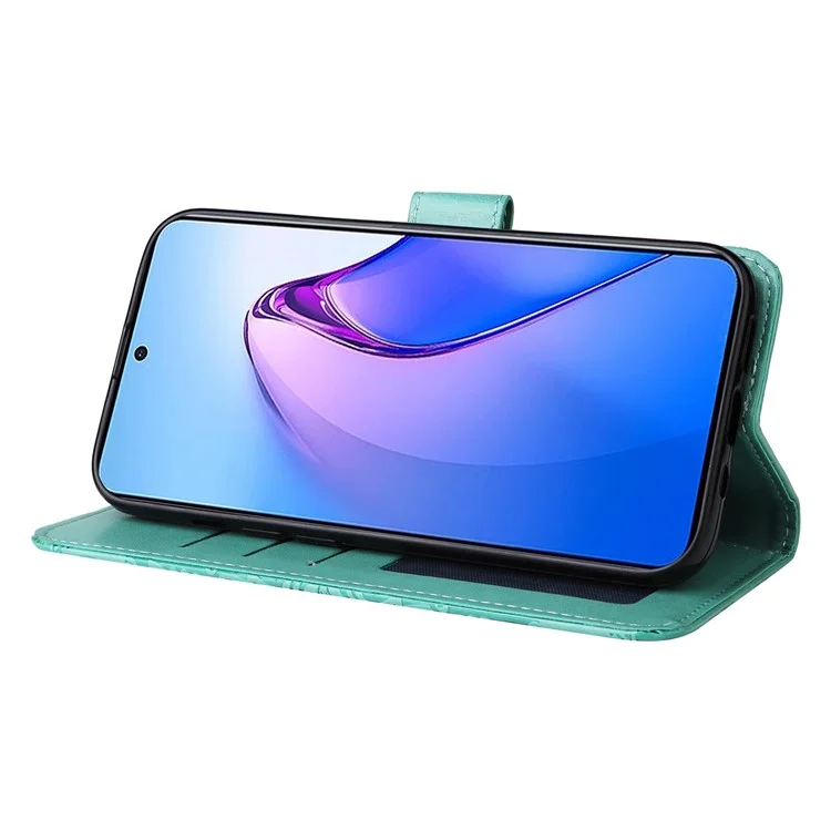 Folio Flip Phone Case Für Oppo Reno8 Pro 5G (globale Version), Sonnenblumen-geprägter Pu-lederständer Anti-kratzer-telefonabdeckung Mit Riemen - Grün